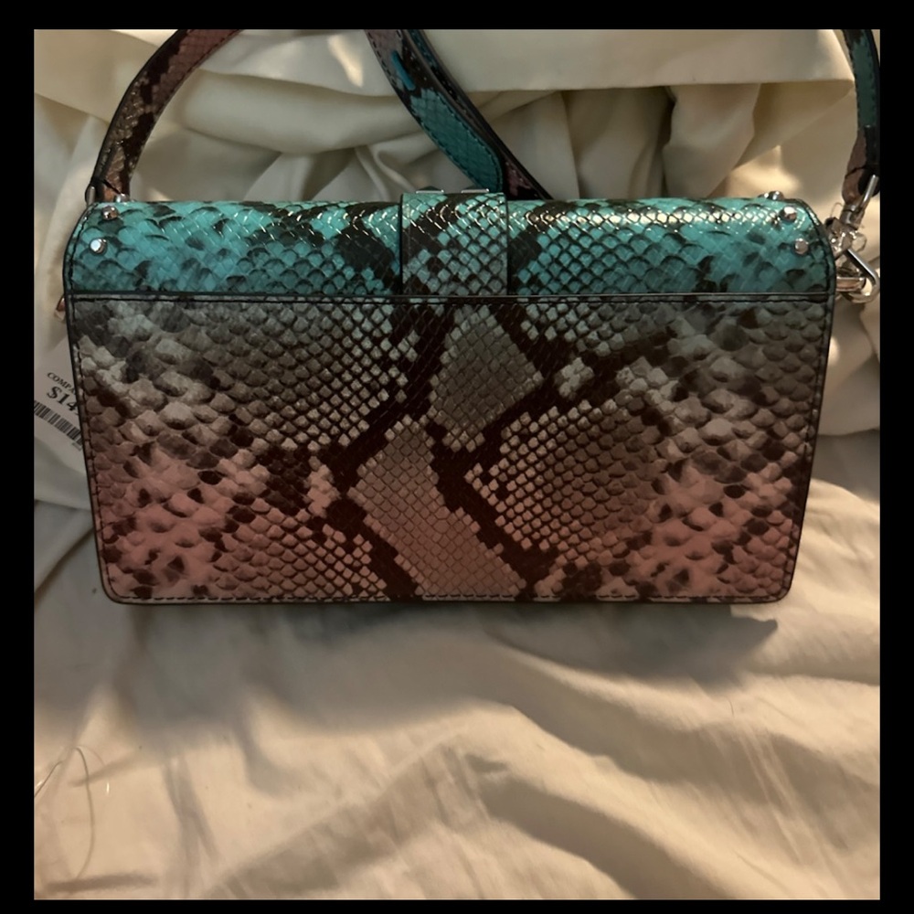 Michael Kors Studded Snake Print Shoulder Bag - Picture 2 of 14
